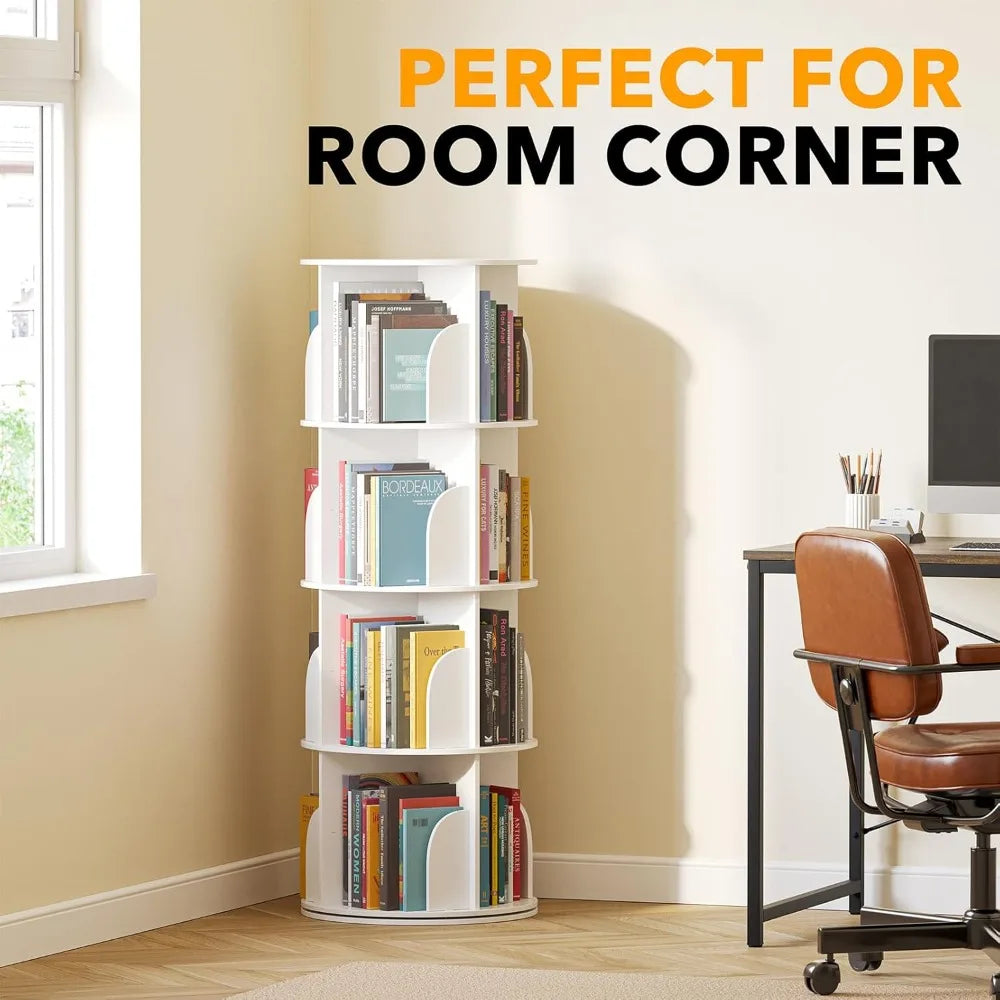 4-Tier Rotating Bookshelf Tower, Spinning Bookcase