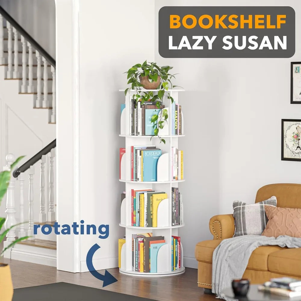 4-Tier Rotating Bookshelf Tower, Spinning Bookcase