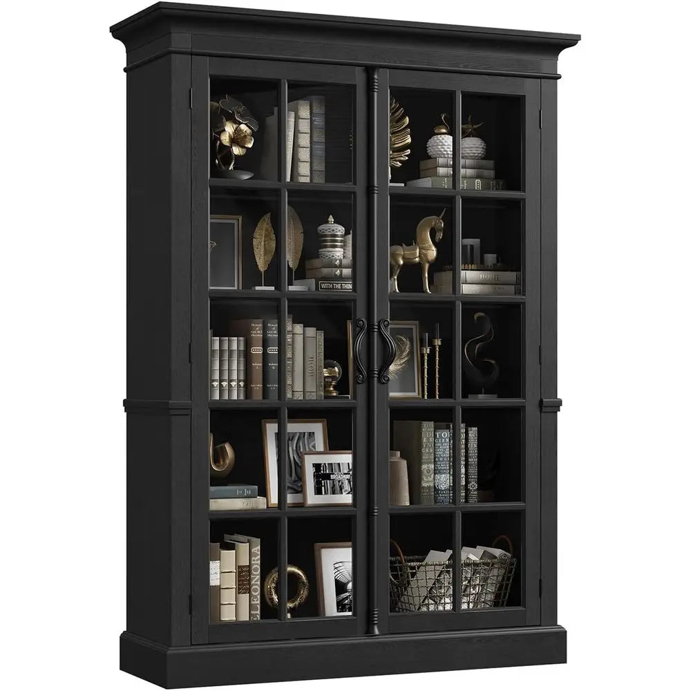 65 Tall Display Cabinet with Adjustable Shelves, 5-Tier Bookcase