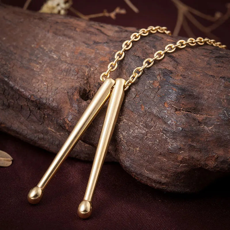 Men Necklace Rockers Jazz Band Drum Necklace Pendant Drummers Snare Drums Stick Metal Pendant Chain Jewelry Gift