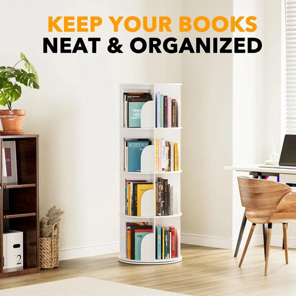 4-Tier Rotating Bookshelf Tower, Spinning Bookcase