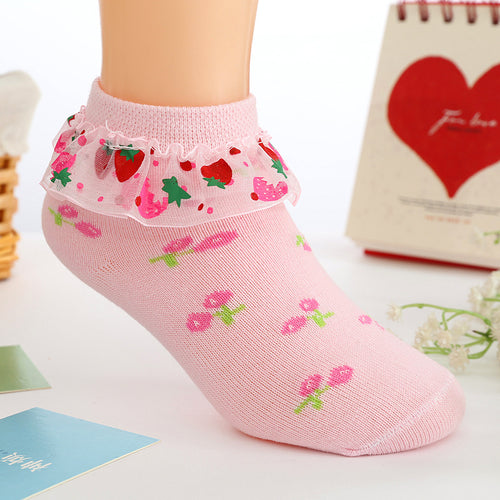 Strawberry Lace Cotton Socks