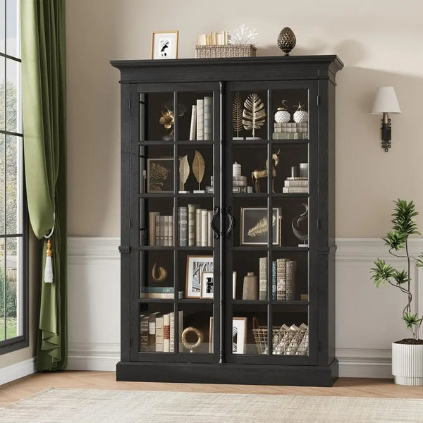 65 Tall Display Cabinet with Adjustable Shelves, 5-Tier Bookcase