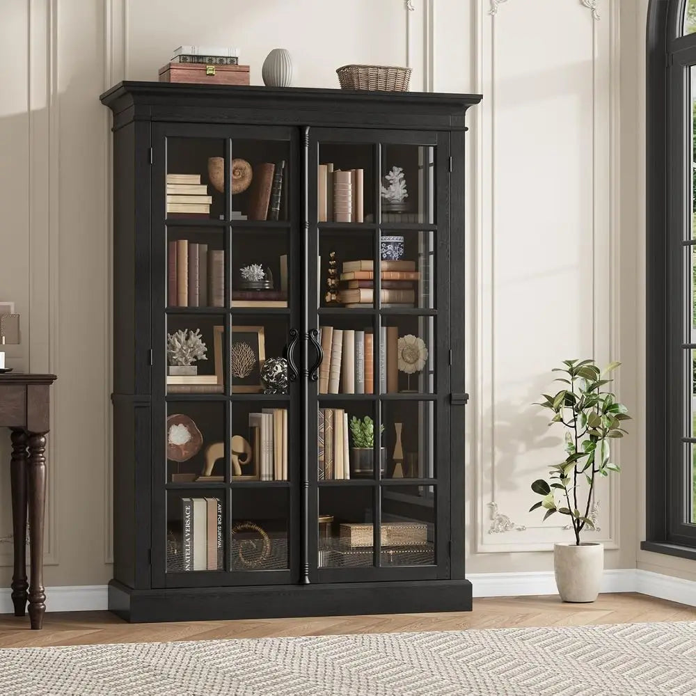65 Tall Display Cabinet with Adjustable Shelves, 5-Tier Bookcase