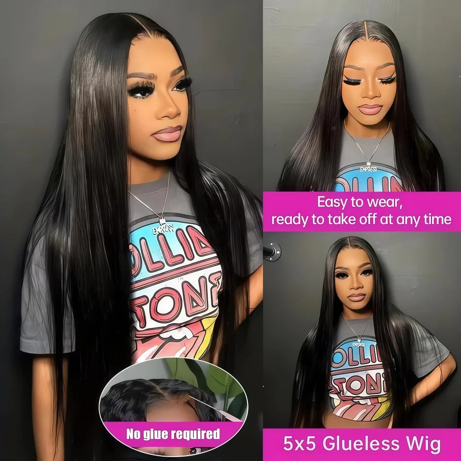 40 Inch Straight Human Hair Wigs 4x4 5x5 Glueless Bone Straight