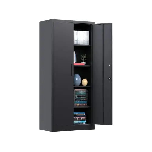 61" Black Pantry Storage Cabinet, Kitchen Pantry Cabinet with Acrylic Glass Doors and Shelves, with Adjustable Leveling