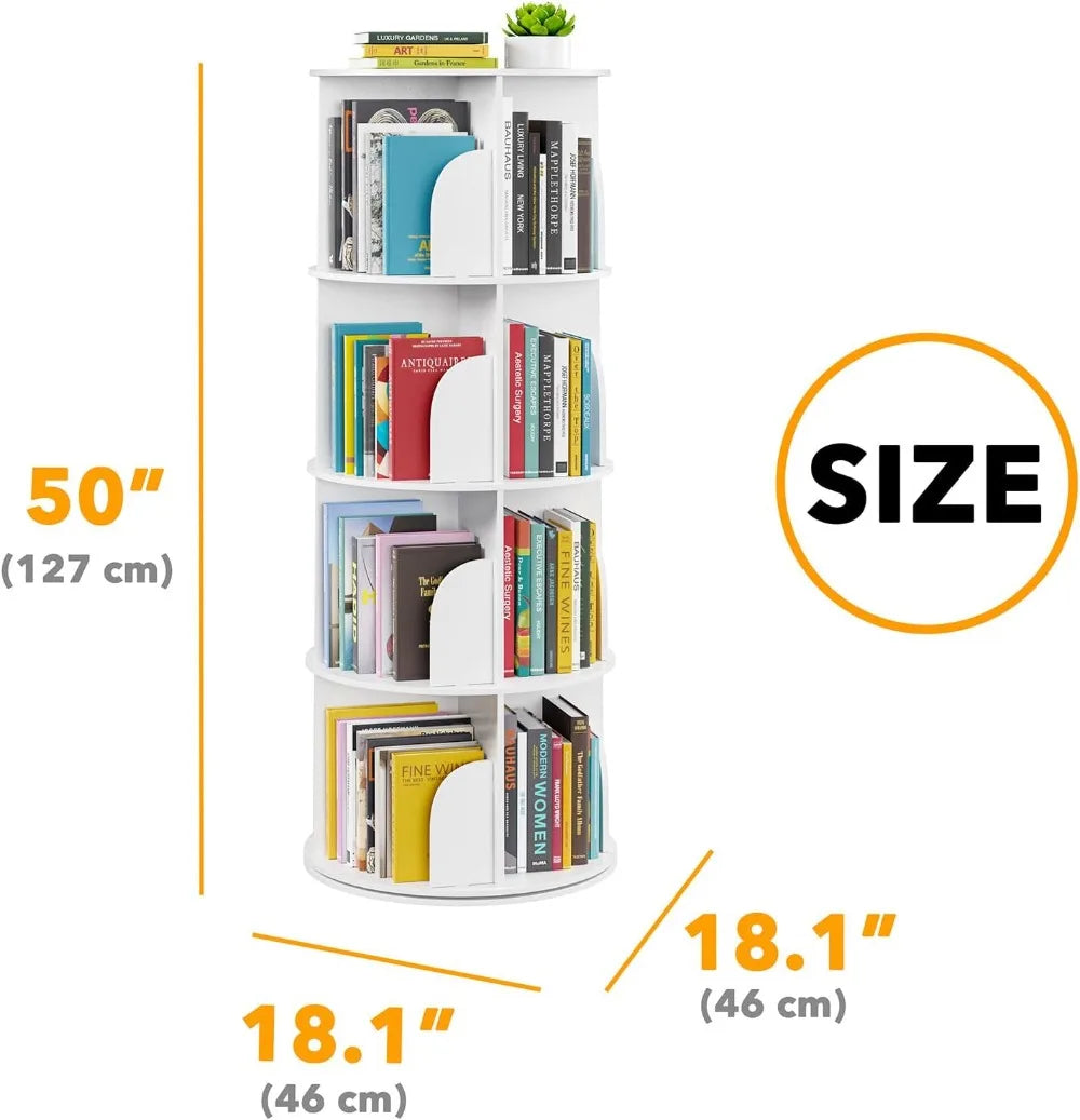 4-Tier Rotating Bookshelf Tower, Spinning Bookcase